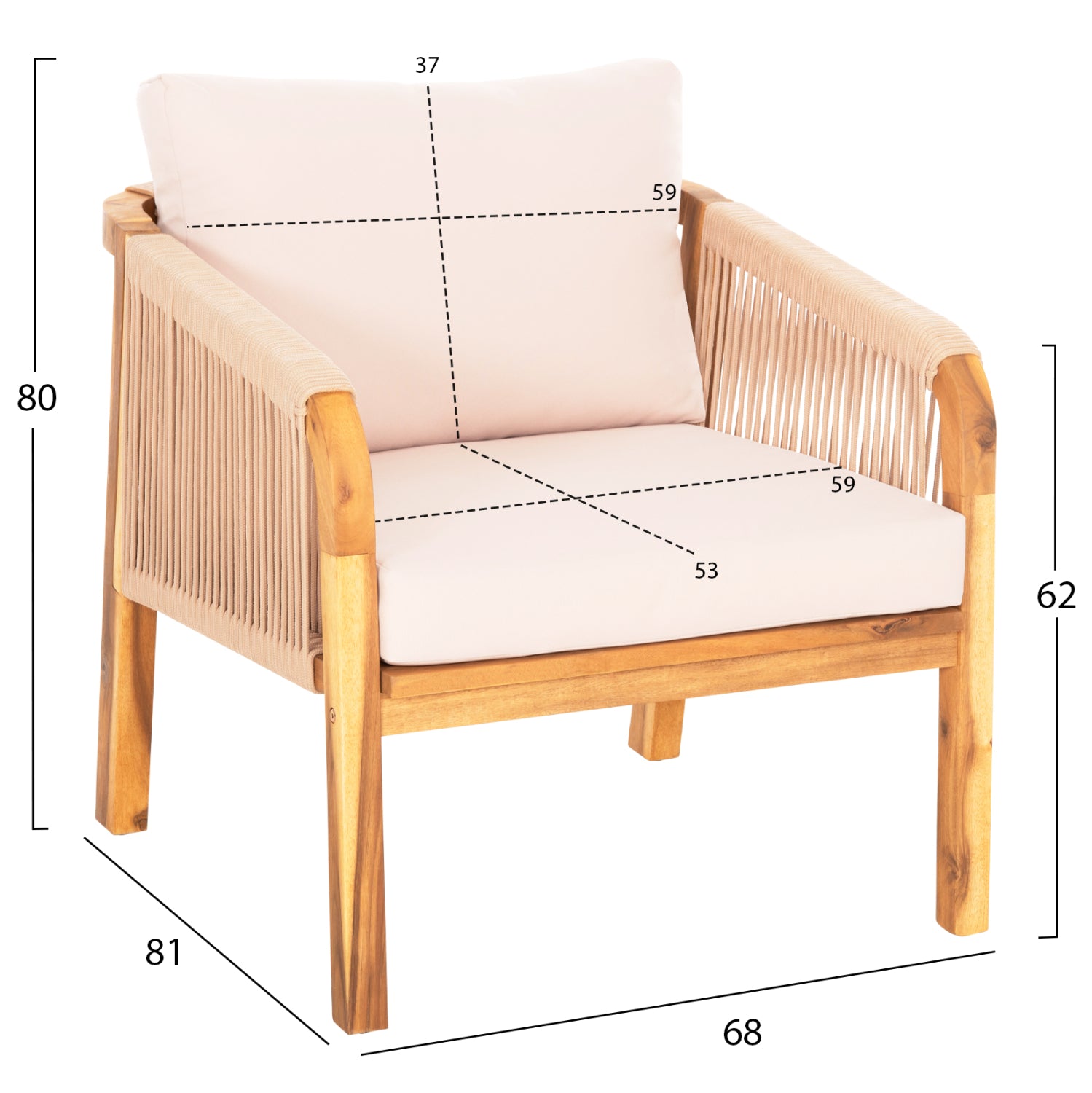OUTDOOR LOUNGE SET 4PCS ROSSWELL HM6084.02 ACACIA WOOD-ROUND ROPE-BEIGE CUSHIONS