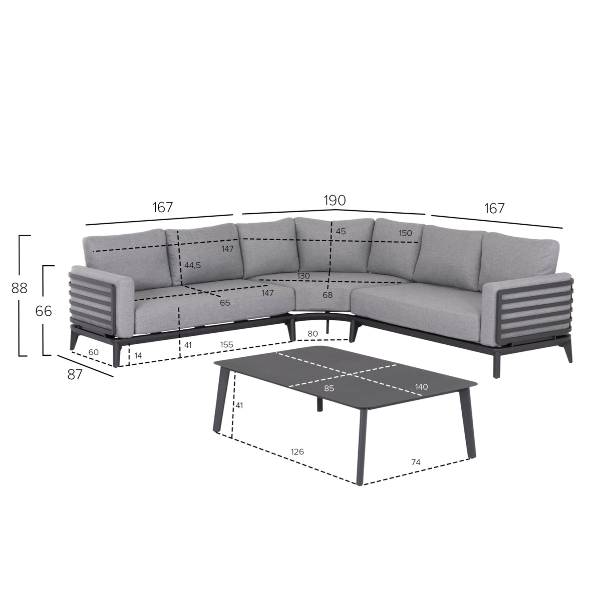 ΣΕΤ ΣΑΛΟΝΙ ΕΞ.ΧΩΡΟΥ 4ΤΜΧ ORION CORNER HM6191.01 ΣΚΟΥΡΟ ΓΚΡΙ ΑΛΟΥΜΙΝΙΟ & OLEFIN