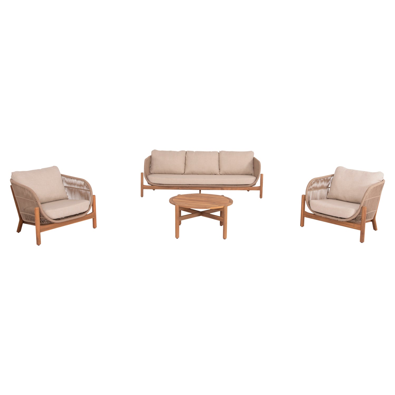 OUTDOOR LOUNGE SET 4PCS SANJI HM6219 ACACIA WOOD-ALUMINUM FRAME-ROPE