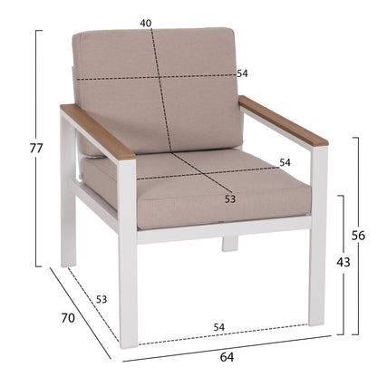 OUTDOOR LOUNGE SET 4PCS SAFIN HM6278.01 ALUMINUM IN WHITE--POLYWOOD--OLEFIN FABRIC IN BEIGE