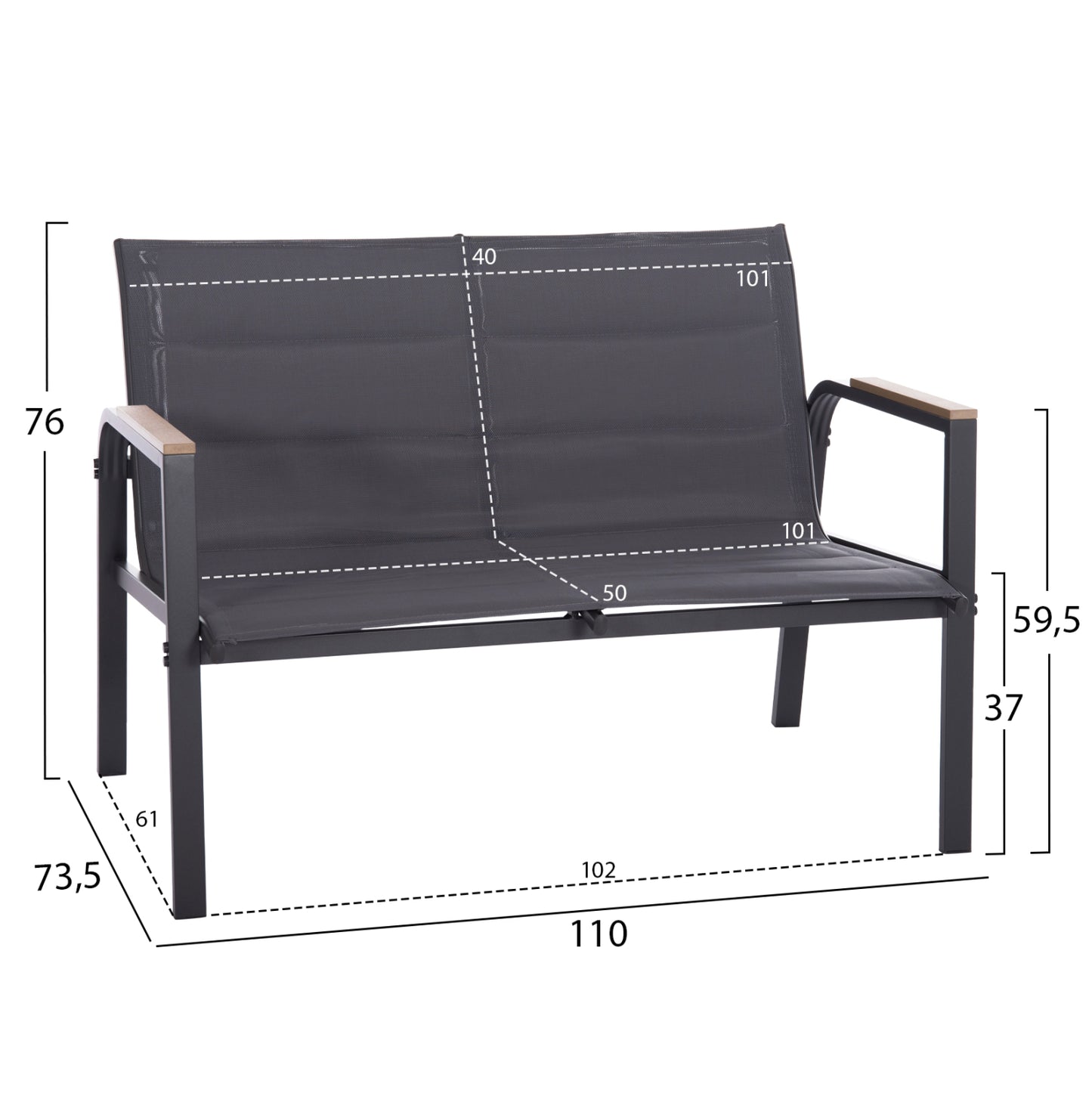 OUTDOOR LOUNGE SET 4PCS JULIETTE HM6280.03 GREY ALUMINUM-TEXTILENE--TEMPERED GLASS