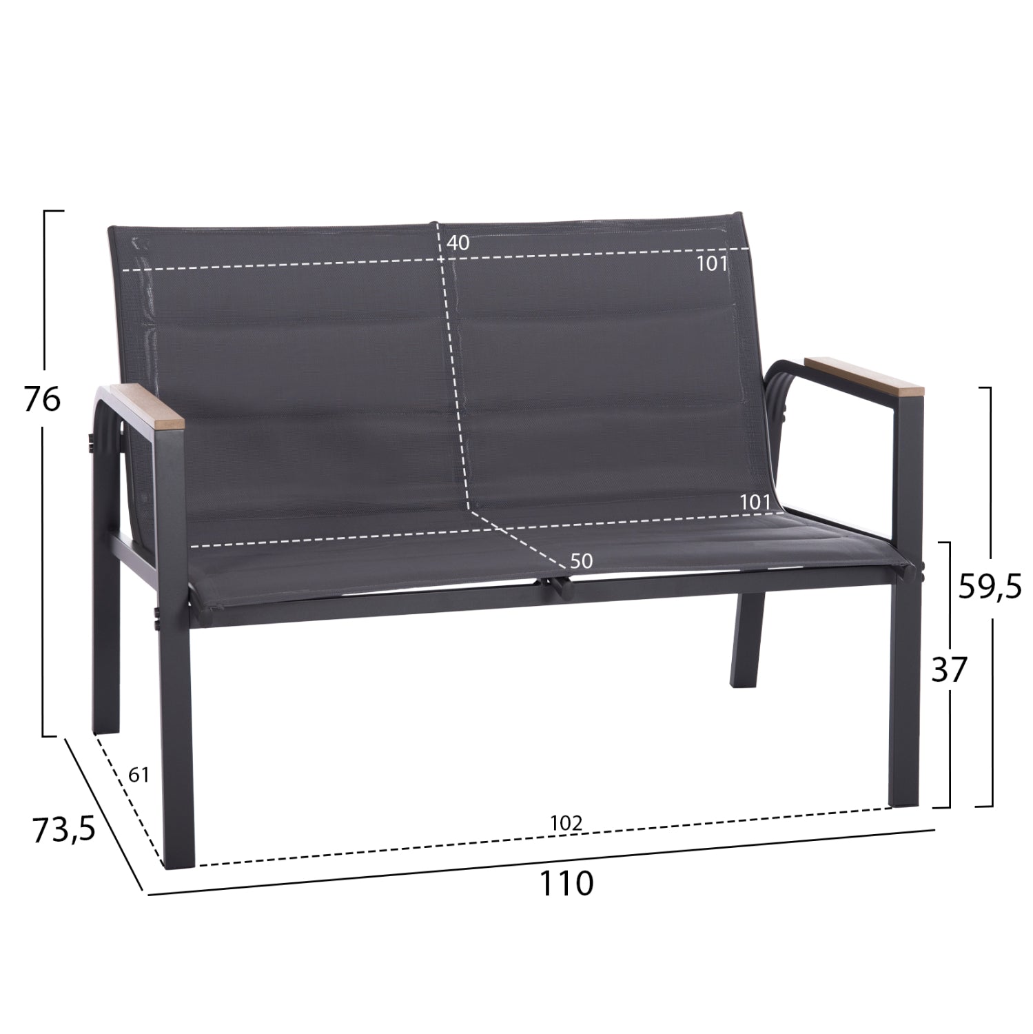 OUTDOOR LOUNGE SET 4PCS JULIETTE HM6280.03 GREY ALUMINUM-TEXTILENE--TEMPERED GLASS