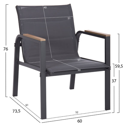 OUTDOOR LOUNGE SET 4PCS JULIETTE HM6280.03 GREY ALUMINUM-TEXTILENE--TEMPERED GLASS