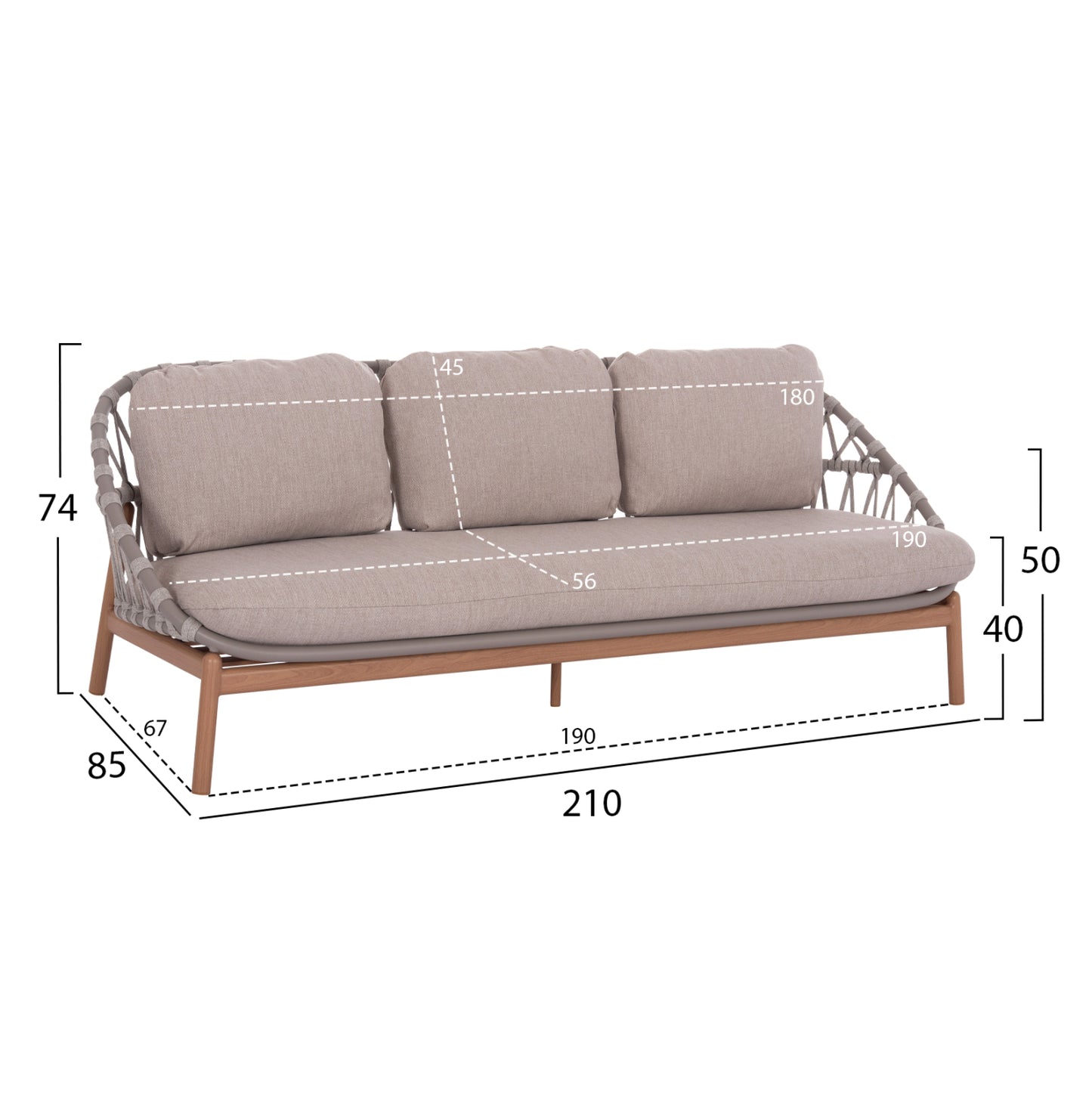 OUTDOOR LOUNGE SET 5PCS KROM HM6360.02 ALUMINUM--STRAP ROPE--3D PRINTED GLASS TOP