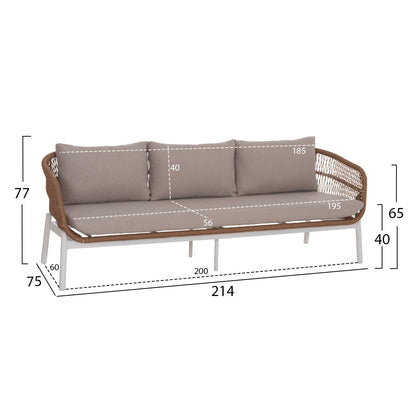 OUTDOOR LOUNGE SET 5PCS MEMFIS HM6470.03 ALUMINUM-ROPE-CERAMIC TOP--WHITE