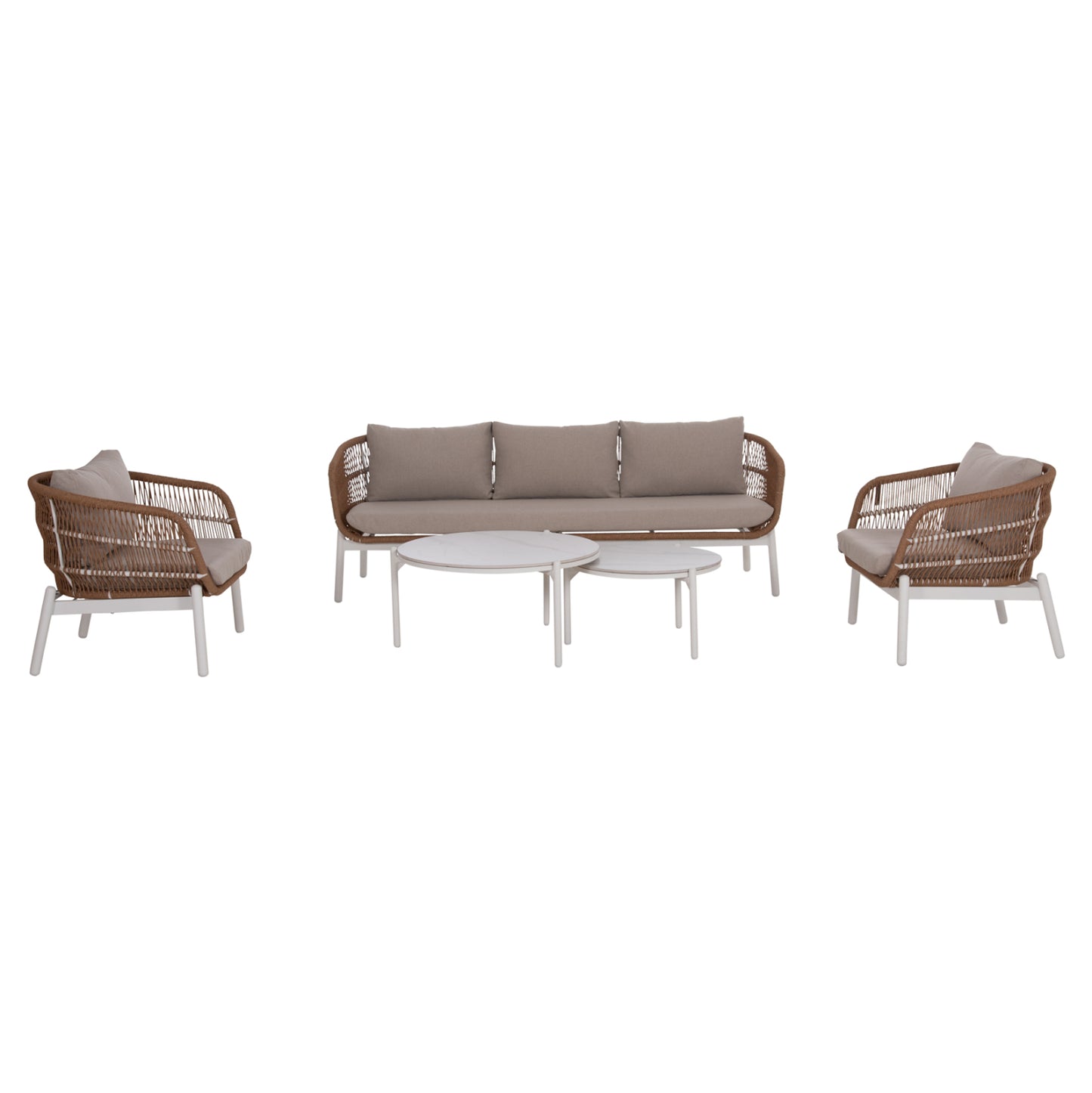 OUTDOOR LOUNGE SET 5PCS MEMFIS HM6470.03 ALUMINUM-ROPE-CERAMIC TOP--WHITE