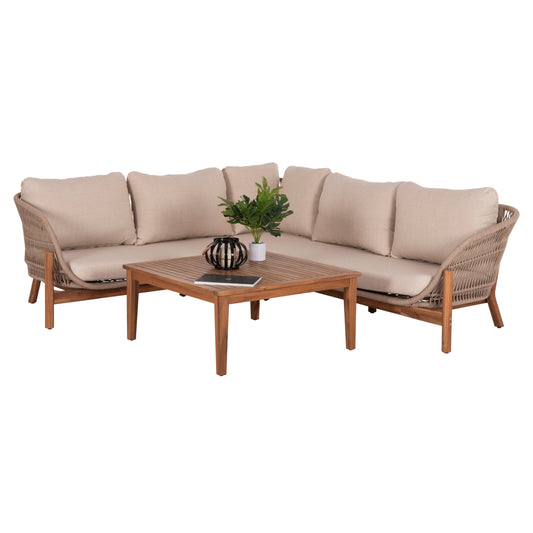 OUTDOOR LOUNGE CORNER 3PCS SET SANJI HM6223 ACACIA WOOD-ALUMINUM FRAME-ROPE