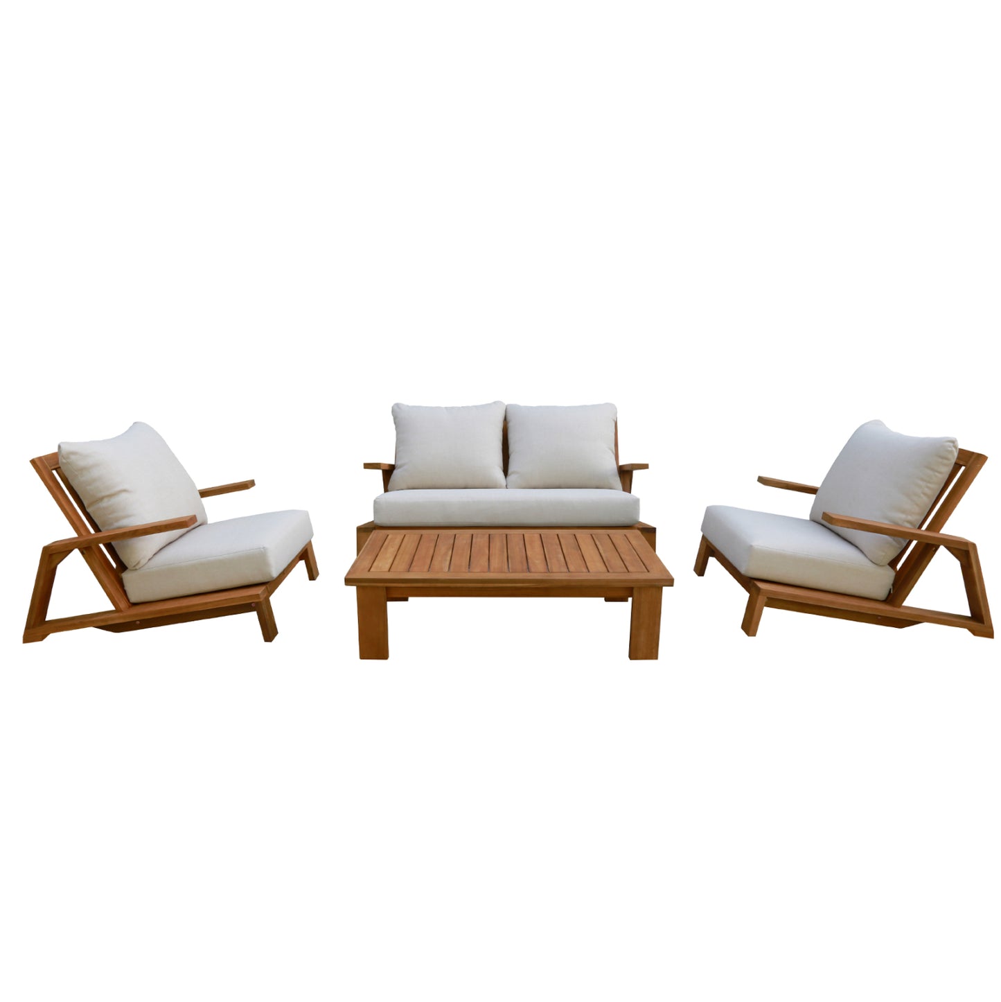 OUTDOOR LOUNGE SET 4PCS MIREX HM6521 ACACIA WOOD--POLYESTER CUSHIONS COVERS IN ECRU