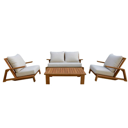 OUTDOOR LOUNGE SET 4PCS MIREX HM6521 ACACIA WOOD--POLYESTER CUSHIONS COVERS IN ECRU