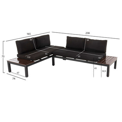 OUTDOOR LOUNGE SET DEX 3PCS POLYMORPHIC HM6090 ALUMINUM IN ANTHRACITE & BROWN-BLACK CUSHIONS