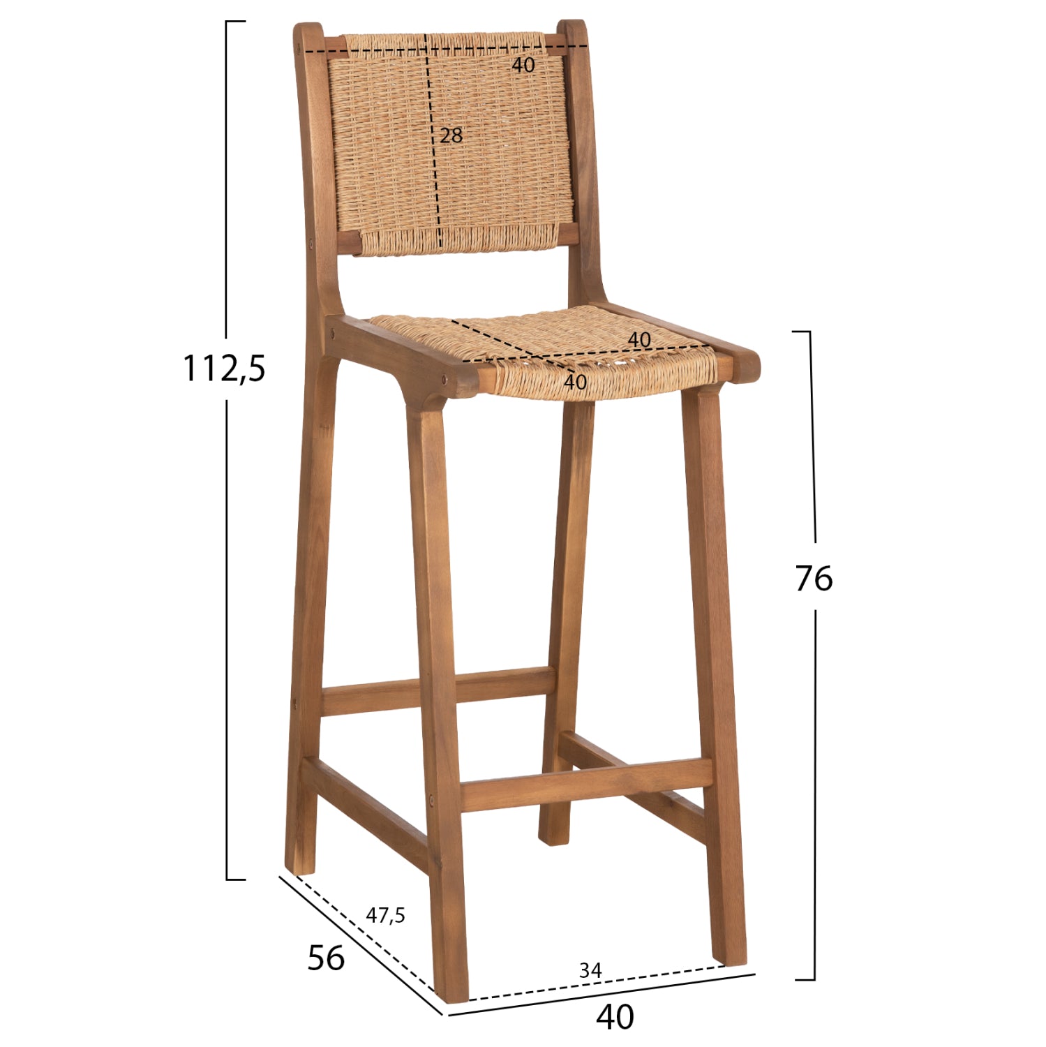 SET BAR STAND WITH 2 BAR STOOLS RUEN HM10978 ACACIA WOOD IN NATURAL--TWIST WICKER