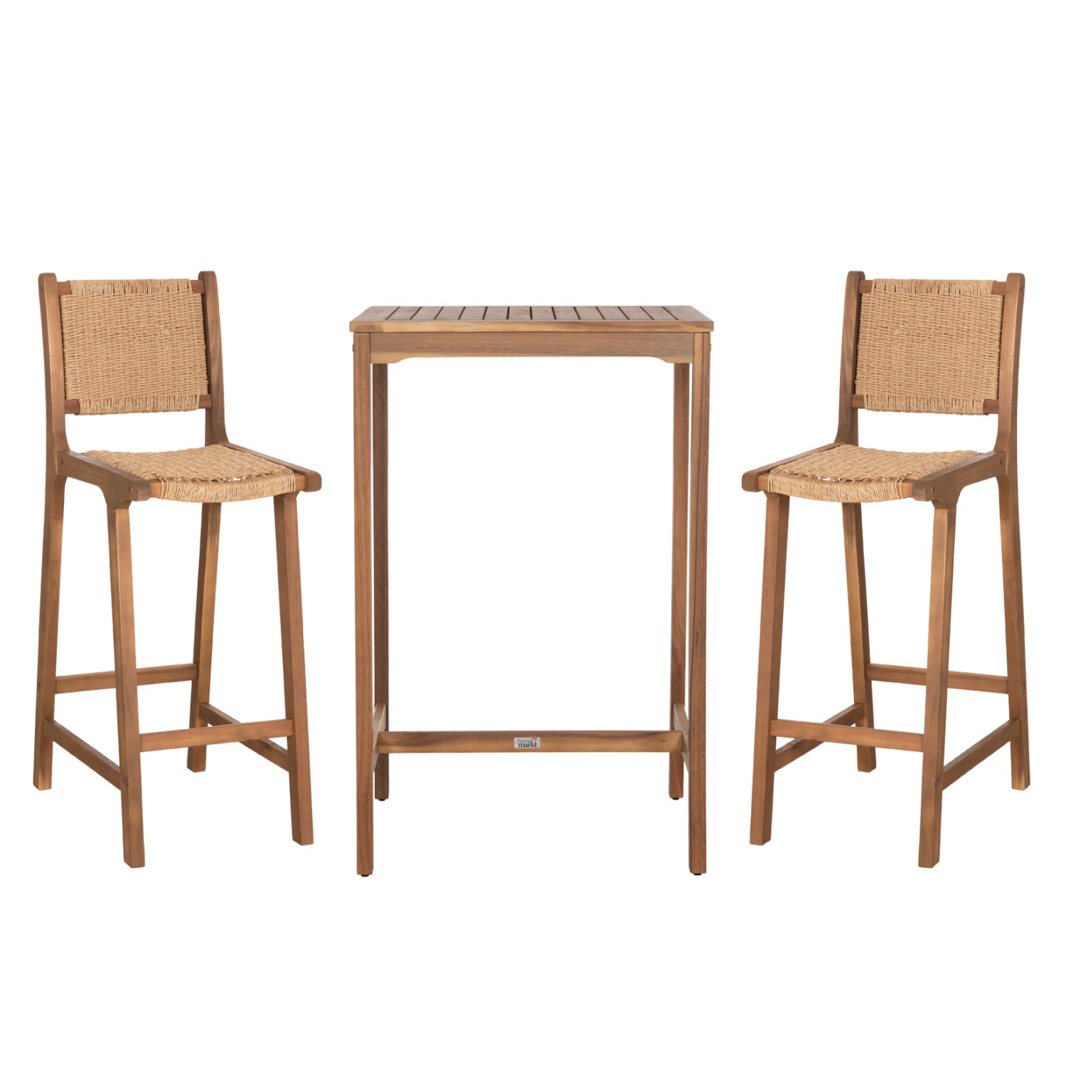SET BAR STAND WITH 2 BAR STOOLS RUEN HM10978 ACACIA WOOD IN NATURAL--TWIST WICKER