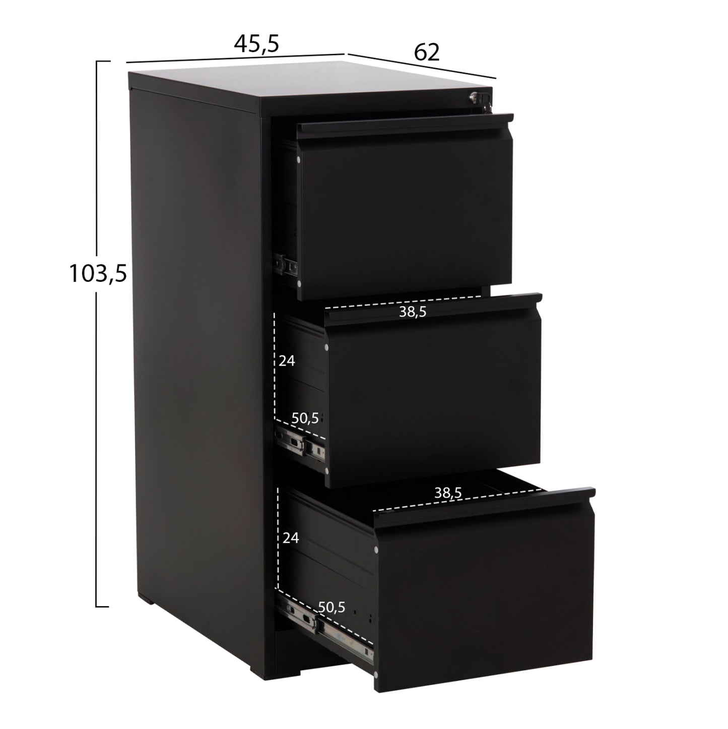 SET 2PCS OFFICE FILING CABINETS SIDER HM10995.01 BLACK METAL