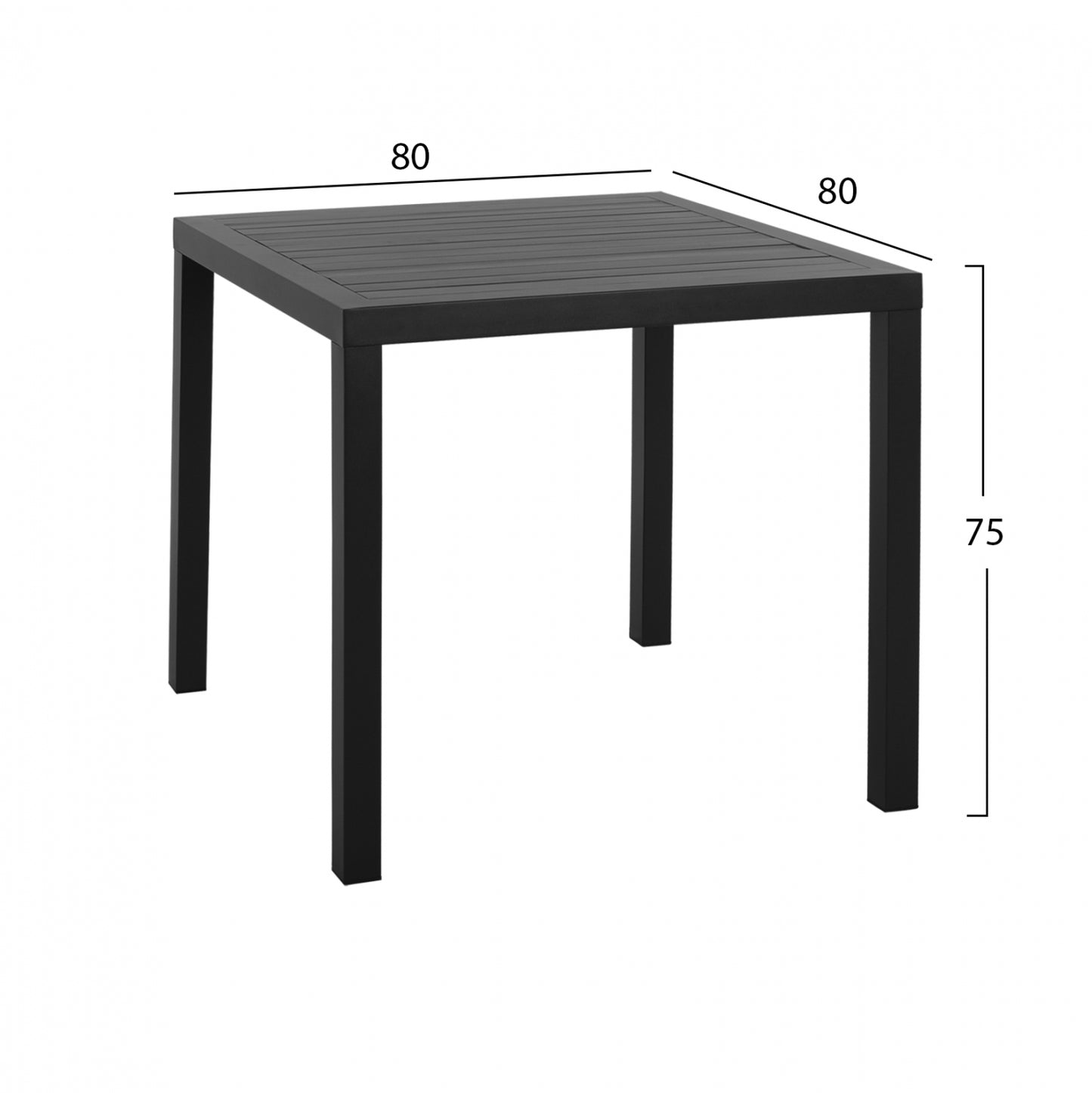 DINING SET 3PCS ALUMINUM TABLE 80X80 & COAL ARMCHAIRS HM11439