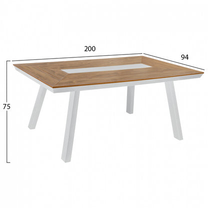 DINNING SET 7PCS WITH POLYWOOD TABLE 200X94 & WHITE ARMCHAIRS HM11425