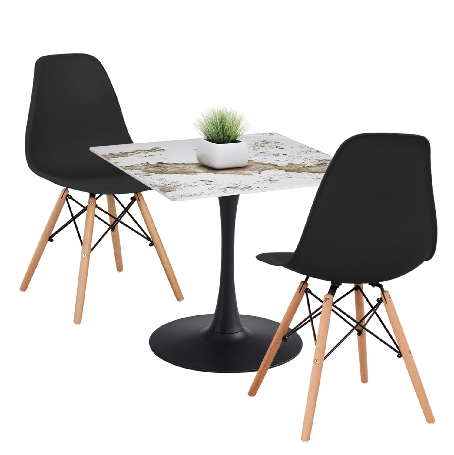 DINING SET 3PCS TETRAN HM21385 SQUARE TABLE & 2 DINING CHAIRS IN BLACK