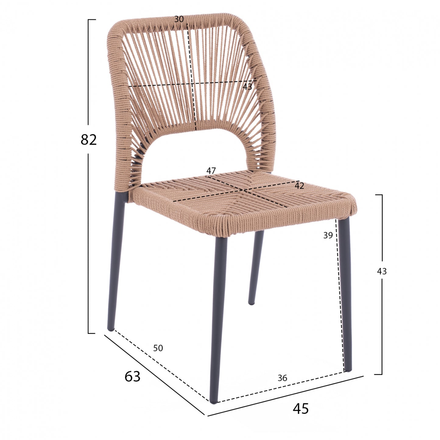 DINING SET 3PCS WITH TABLE 80x80 AND CHAIRS WITH ROPE HM11536.02