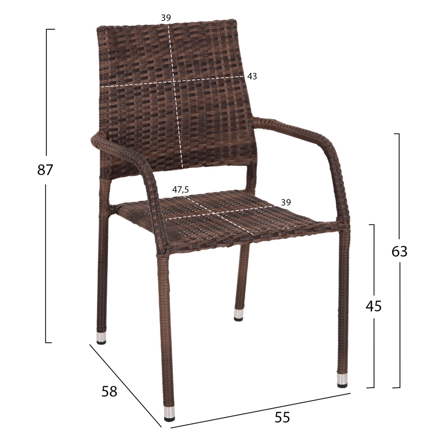 OUTDOOR DINING SET 5PCS ADAM HM10873.01 METAL & WICKER IN BROWN