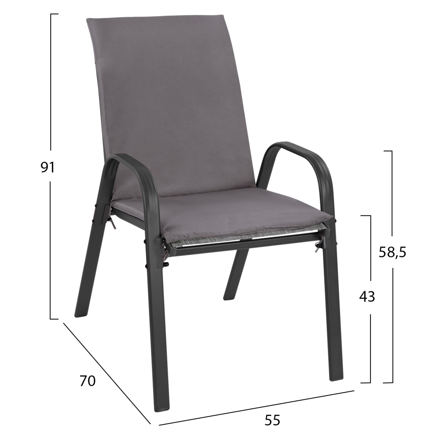OUTDOOR DINING SET 5PCS HM10569.01 CHAIRS WITH CUSHION & TABLE 140X80cm. -GREY