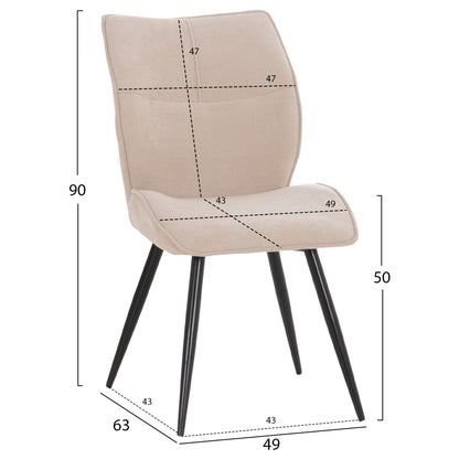 DINING SET 5PCS GAFF HM10847.02 MDF TOP IN WOOD COLOR--FABRIC IN BEIGE & BLACK METAL LEGS