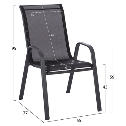OUTDOOR DINING SET ADAM HM10897.03 TABLE 110x60cm & 4 ARMCHAIRS--BLACK
