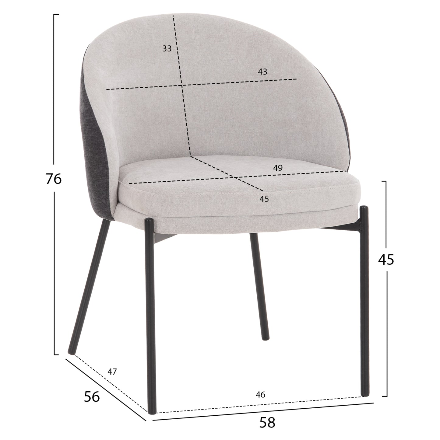 DINING SET 5PCS DETTON HM10940.01 CERAMIC TOP--FABRIC IN GREY & BLACK METAL LEGS
