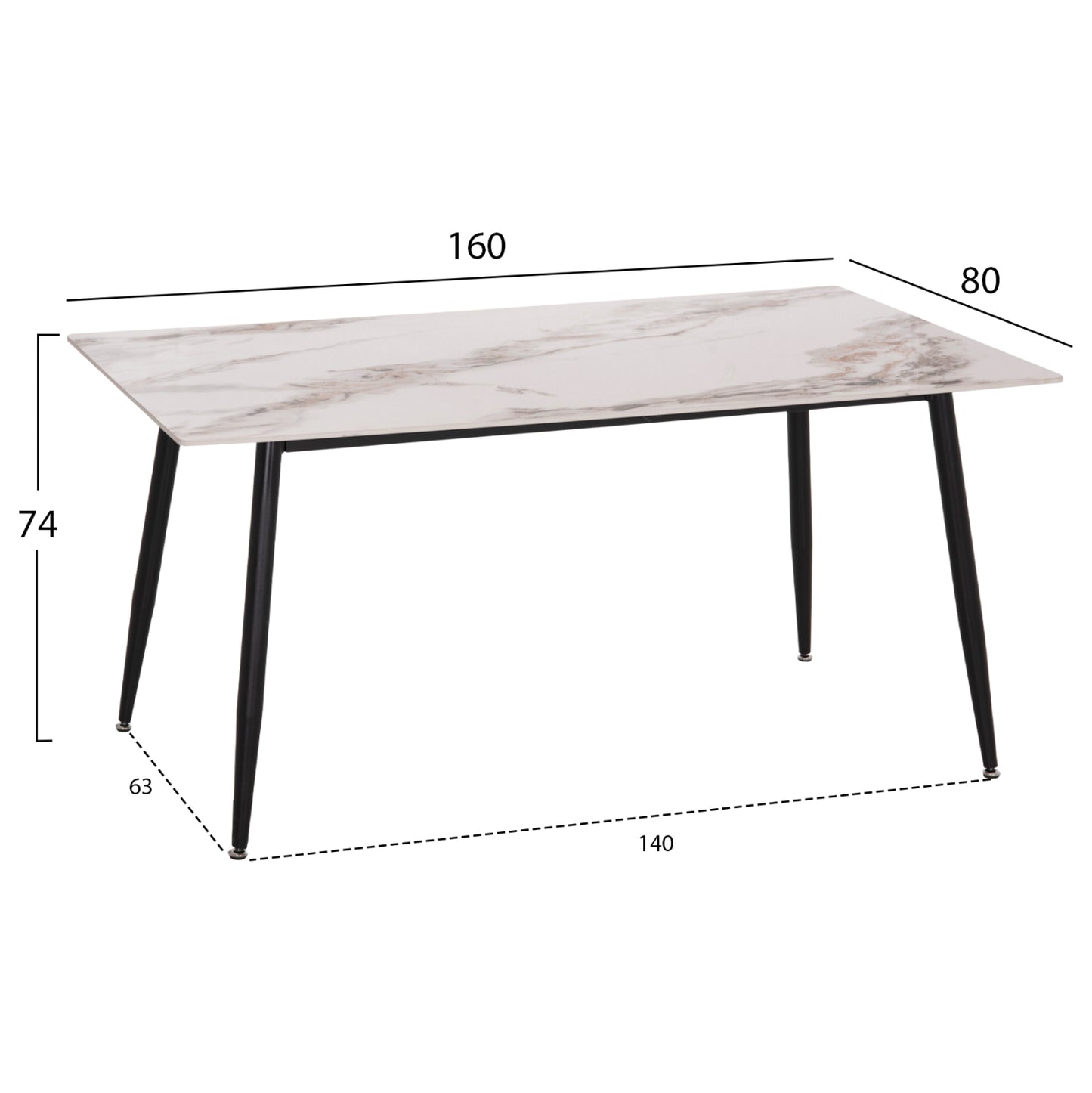 DINING SET 5PCS GAFF HM10953.03 CERAMIC TOP--FABRIC IN TAUPE & BLACK METAL LEGS