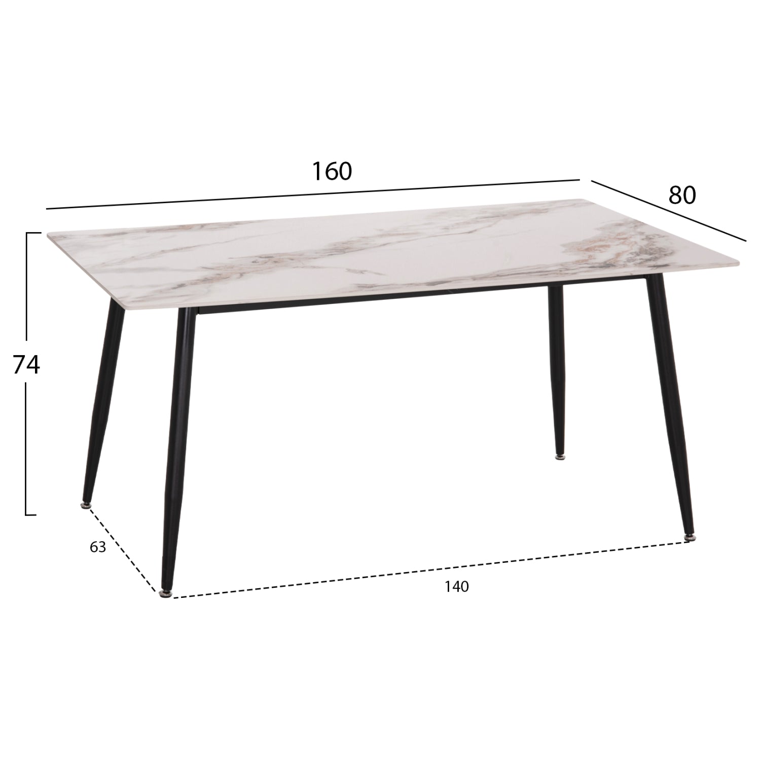DINING SET 5PCS GAFF HM10953.03 CERAMIC TOP--FABRIC IN TAUPE & BLACK METAL LEGS