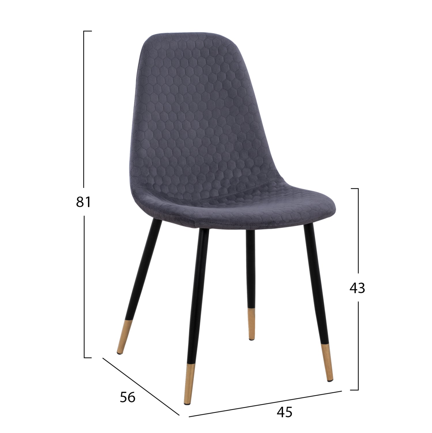 DINING SET 5PCS ALIZA HM11196.01 MDF TOP--VELVET IN GREY & METAL IN BLACK