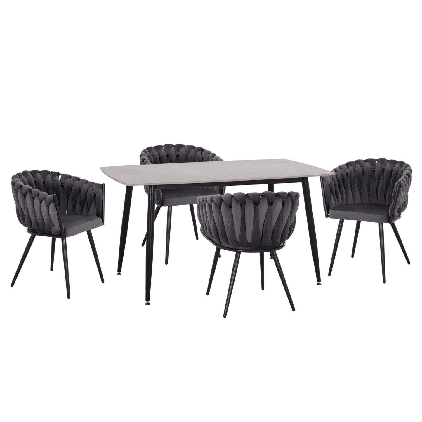 DINING SET 5PCS RAVEN HM12116.01 CERAMIC TOP GREY MARBLE--GREY VELVET