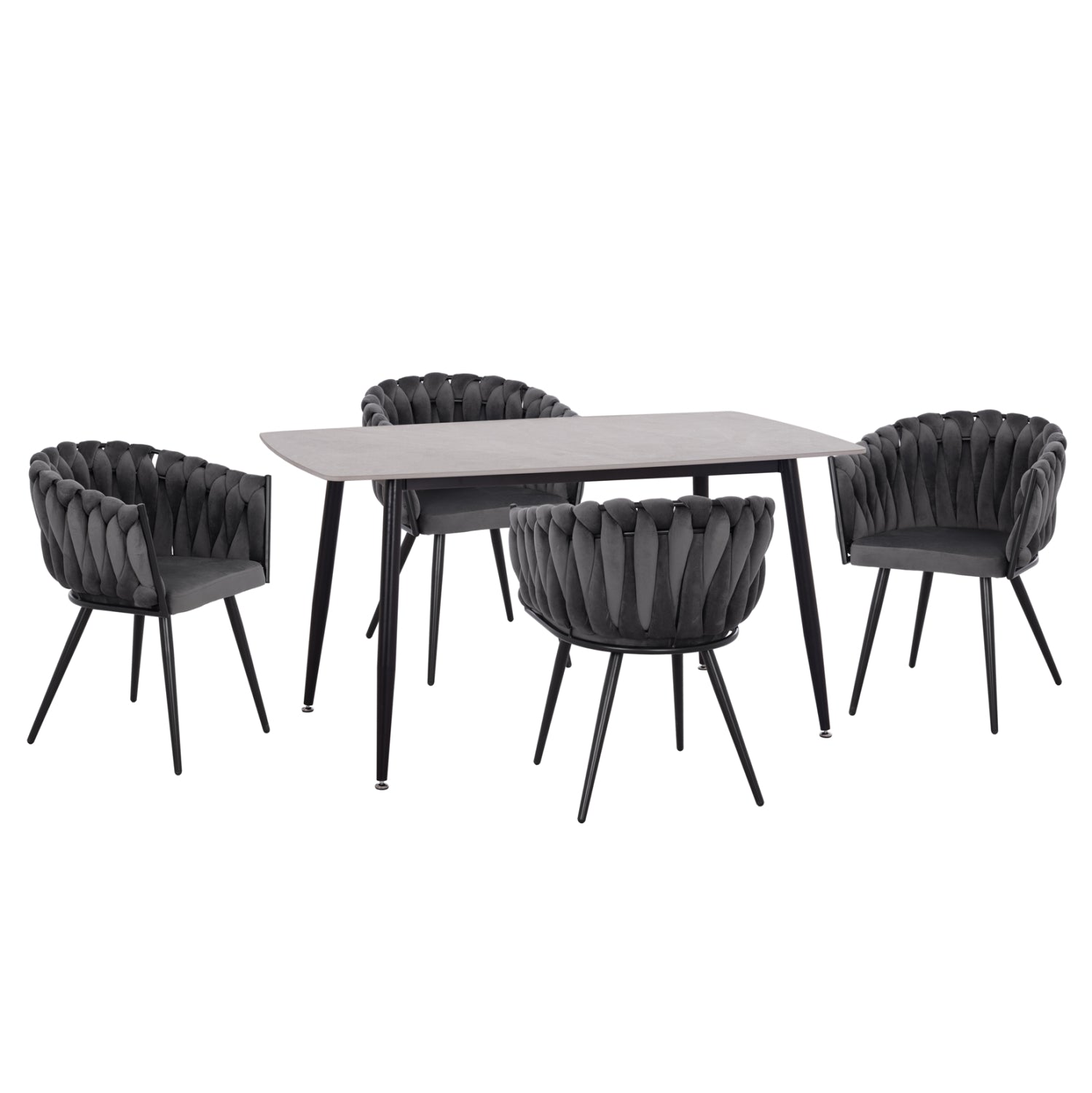 DINING SET 5PCS RAVEN HM12116.01 CERAMIC TOP GREY MARBLE--GREY VELVET