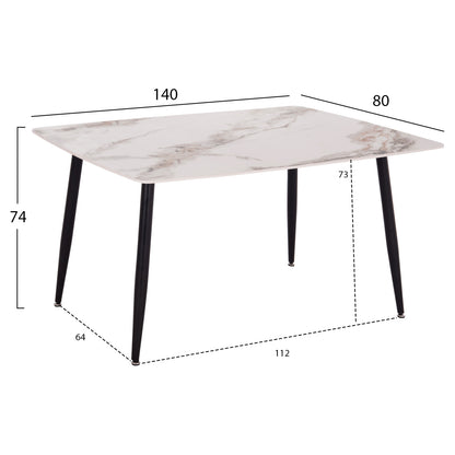DINING SET 5PCS RAVEN HM12116.02 CERAMIC TOP WHITE/BROWN MARBLE--DUSTY PINK VELVET