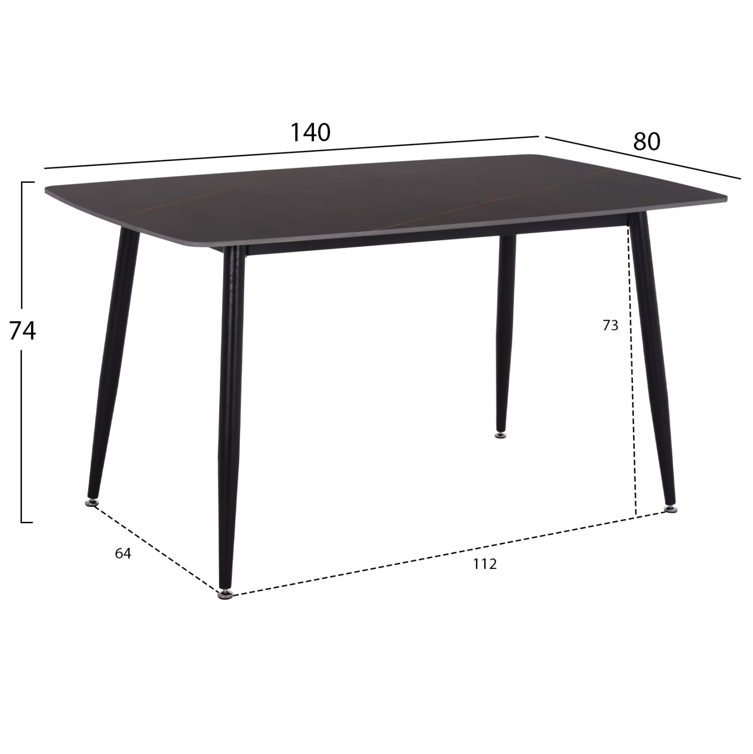 DINING SET 5PCS RAVEN HM12116.03 CERAMIC TOP BLACK MARBLE--BLACK VELVET
