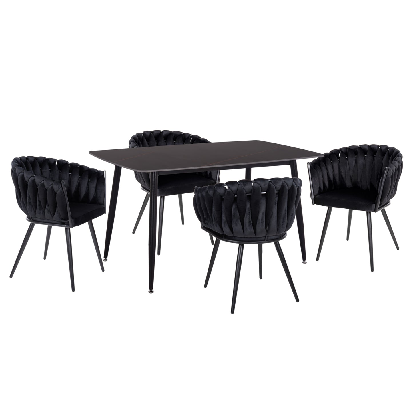 DINING SET 5PCS RAVEN HM12116.03 CERAMIC TOP BLACK MARBLE--BLACK VELVET