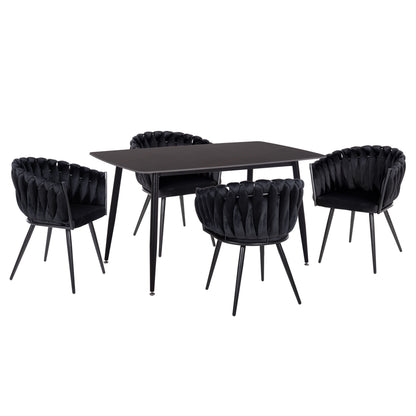 DINING SET 5PCS RAVEN HM12116.03 CERAMIC TOP BLACK MARBLE--BLACK VELVET