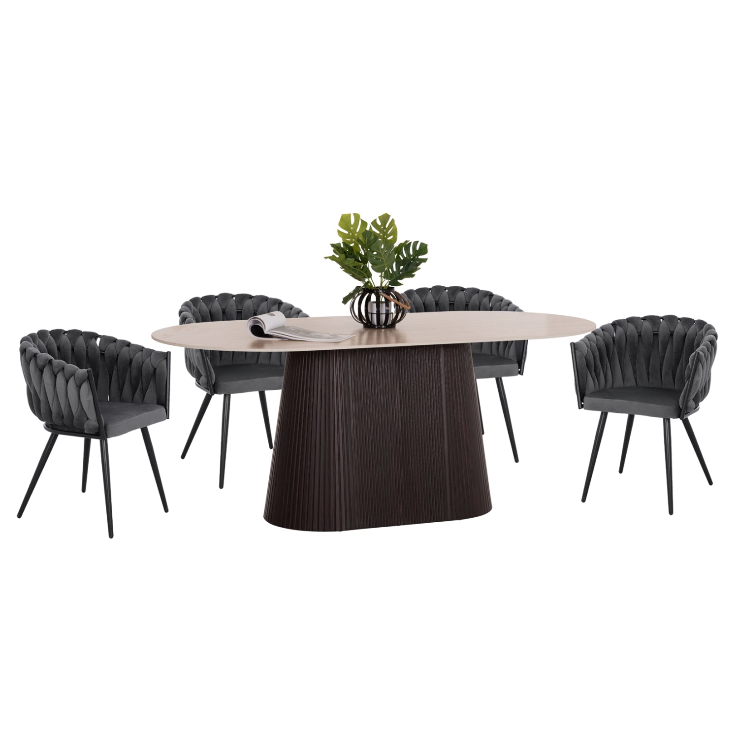 DINING SET 5PCS CATER HM12118.01 OVAL CERAMIC TOP--GREY VELVET
