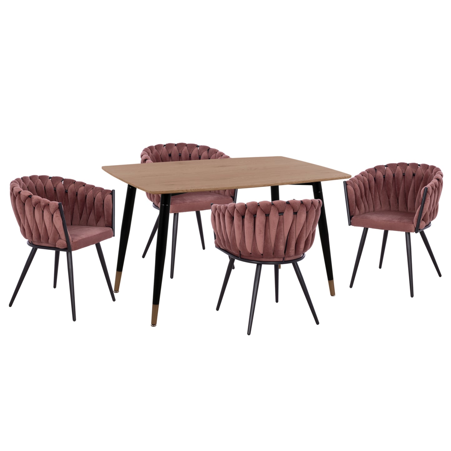 DINING SET 5PCS ALIZA HM12122.01 MDF TOP IN NATURAL WOOD COLOR--DUSTY PINK VELVET