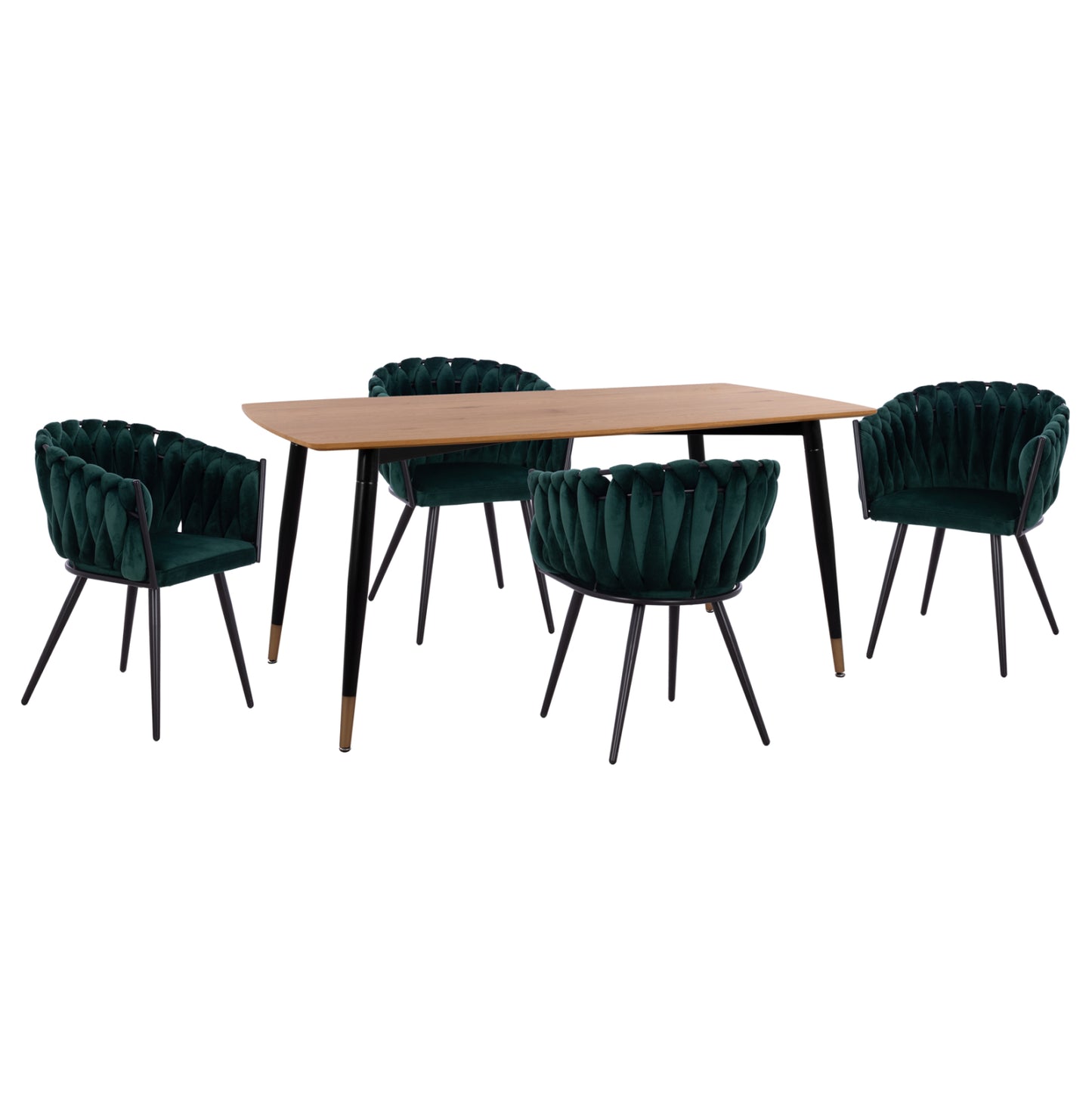 DINING SET 5PCS JOLIE HM12123.01 MDF TOP IN NATURAL WOOD COLOR--CYPRESS GREEN VELVET