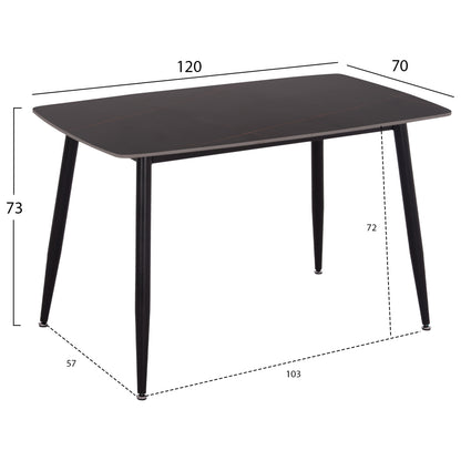 DINING SET 5PCS RAVEN HM21068.02 CERAMIC TOP BLACK MARBLE--GREY FABRIC