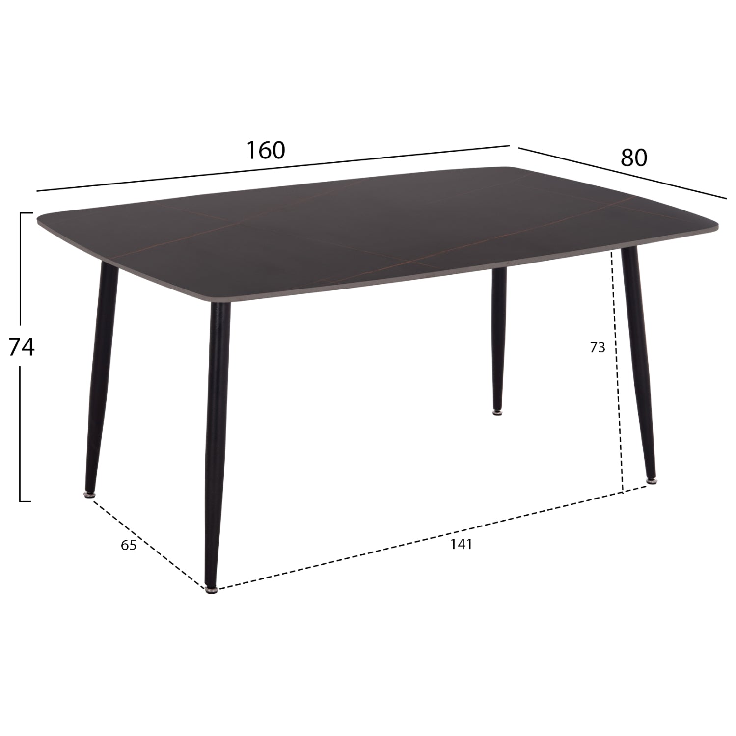 DINING SET 5PCS RAVEN HM21069.02 CERAMIC TOP IN BLACK MARBLE & 4 CHAIRS