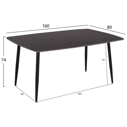 DINING SET 5PCS RAVEN HM21069.02 CERAMIC TOP IN BLACK MARBLE & 4 CHAIRS