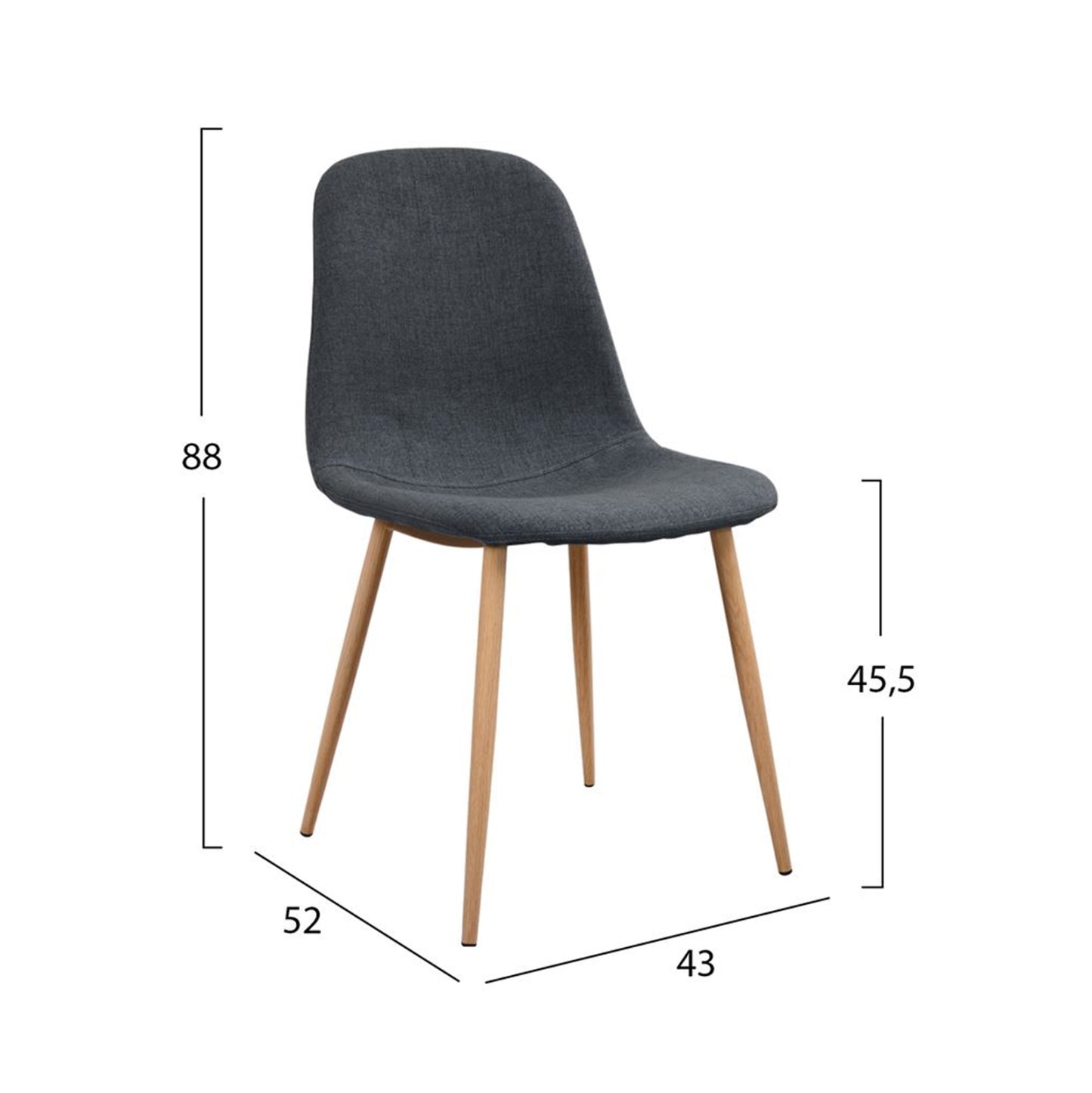 DINING SET 5PCS KELVIN HM21116 TABLE WITH METALLIC CHAIRS WITH FABRIC IN DARK GREY