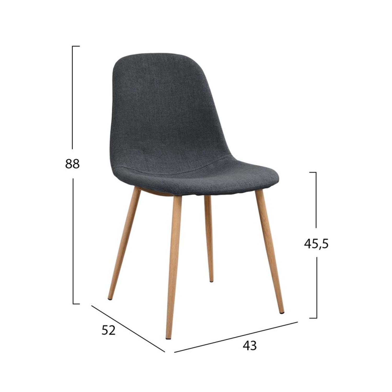 DINING SET 5PCS KELVIN HM21117 TABLE WITH METALLIC CHAIRS WITH FABRIC IN DARK GREY