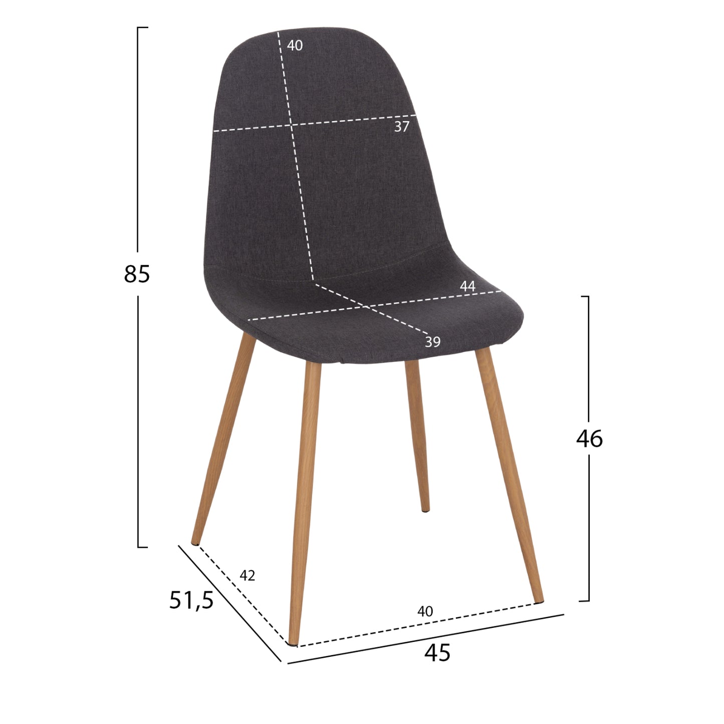 DINING SET 5PCS MINARDO HM21179 MDF TOP IN BLACK--DARK GREY FABRIC