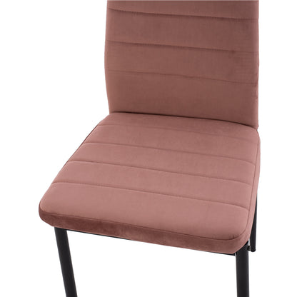 DINING SET 5PCS LADY HM21199.02 GLASS TOP--METAL IN BLACK & VELVET IN DUSTY PINK