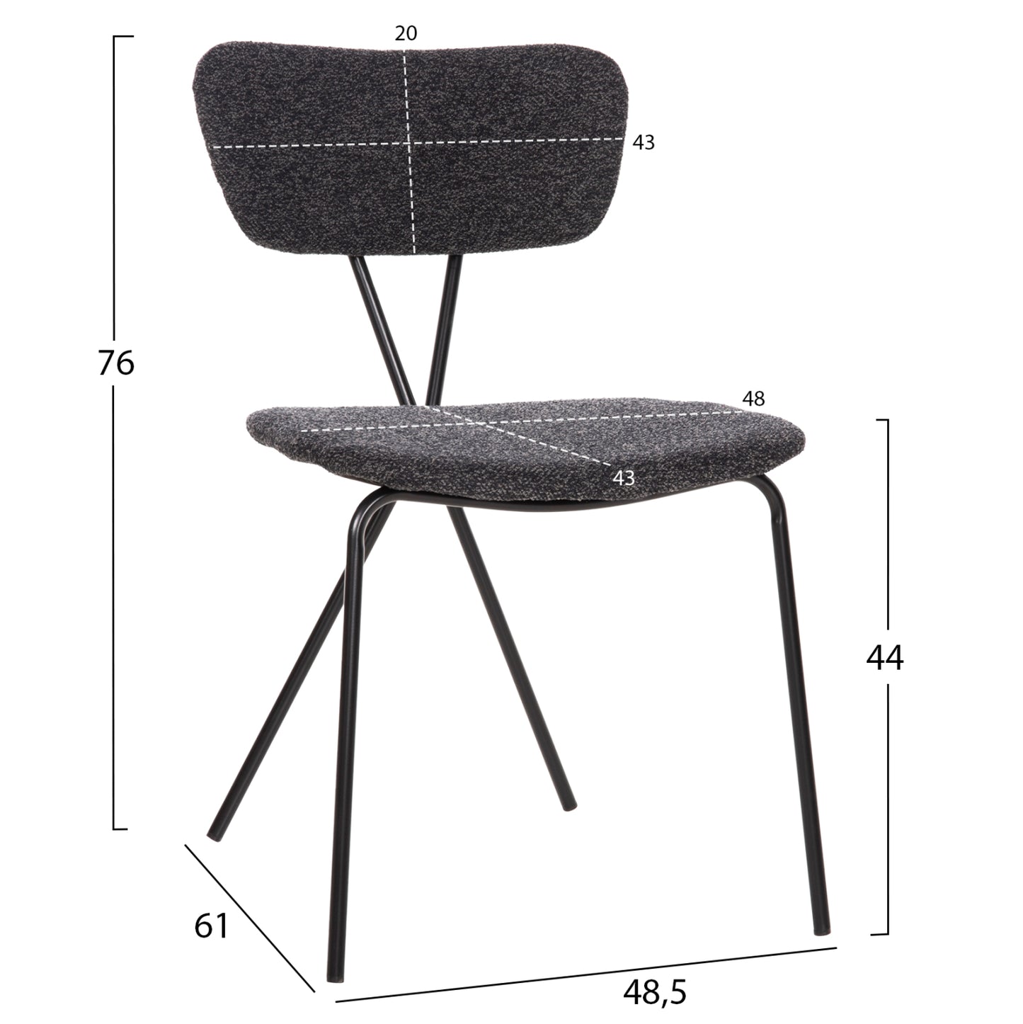 DINING SET 5PCS BROLIN HM21200 MDF TOP & METAL IN BLACK--DARK GREY FABRIC