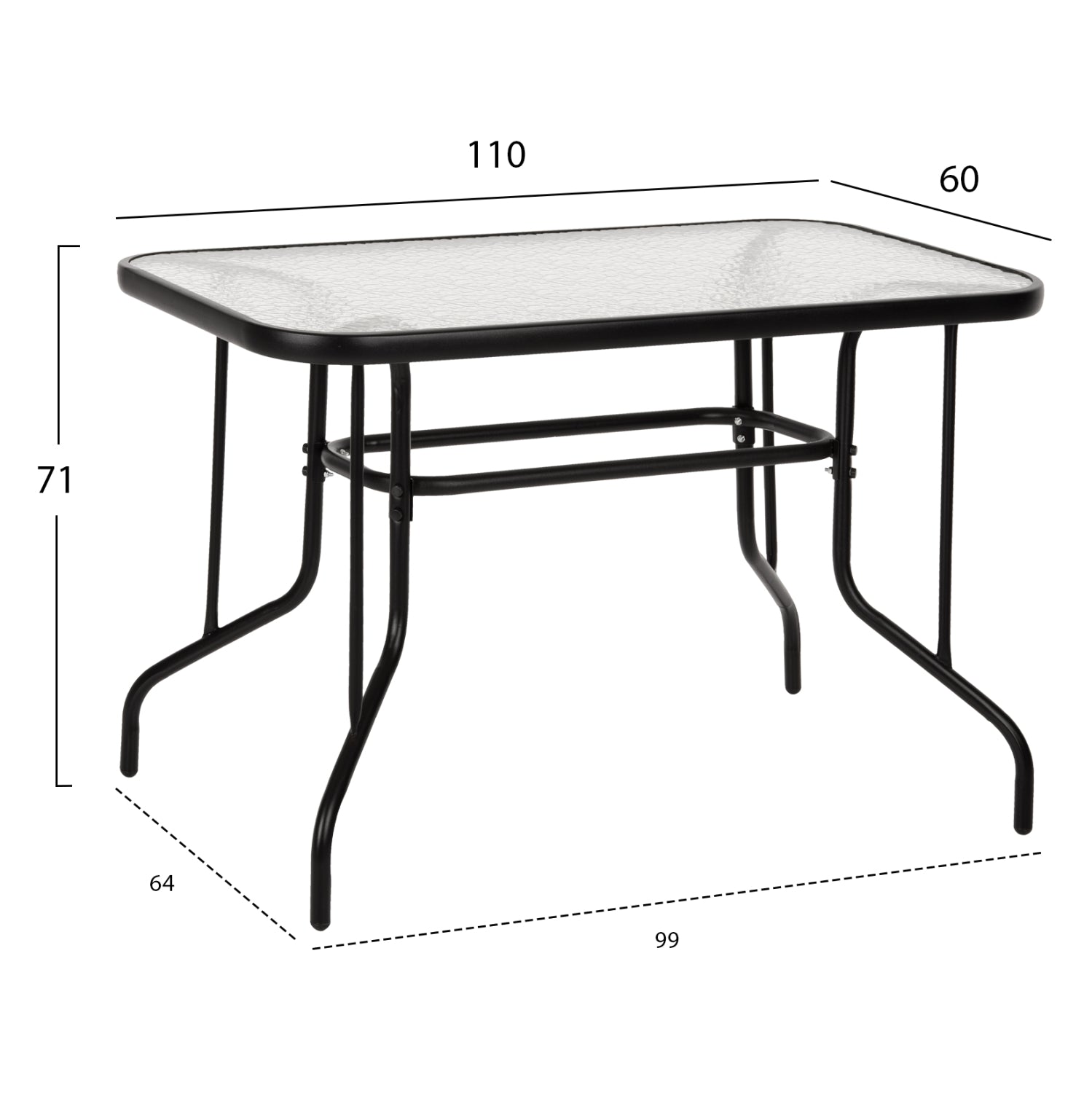 OUTDOOR DINING SET 5PCS ADAM HM21220 METAL CHAIRS & TABLE 110x60 BLACK