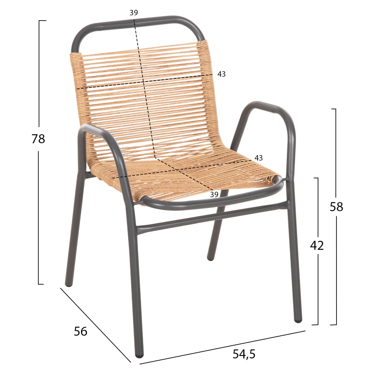 OUTDOOR DINING SET 5PCS AVRIL HM21221.01 METAL CHAIRS & TABLE 110x60 GREY-NATURAL