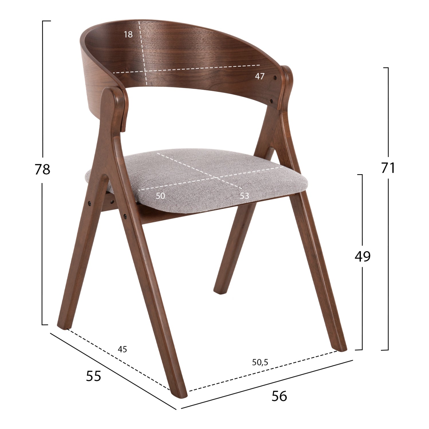 DINING SET 5PCS NEKKER HM21340.01 SQUARE TABLE MADE OF MDF--CHAIRS MADE OF RUBBERWOOD & FABRIC