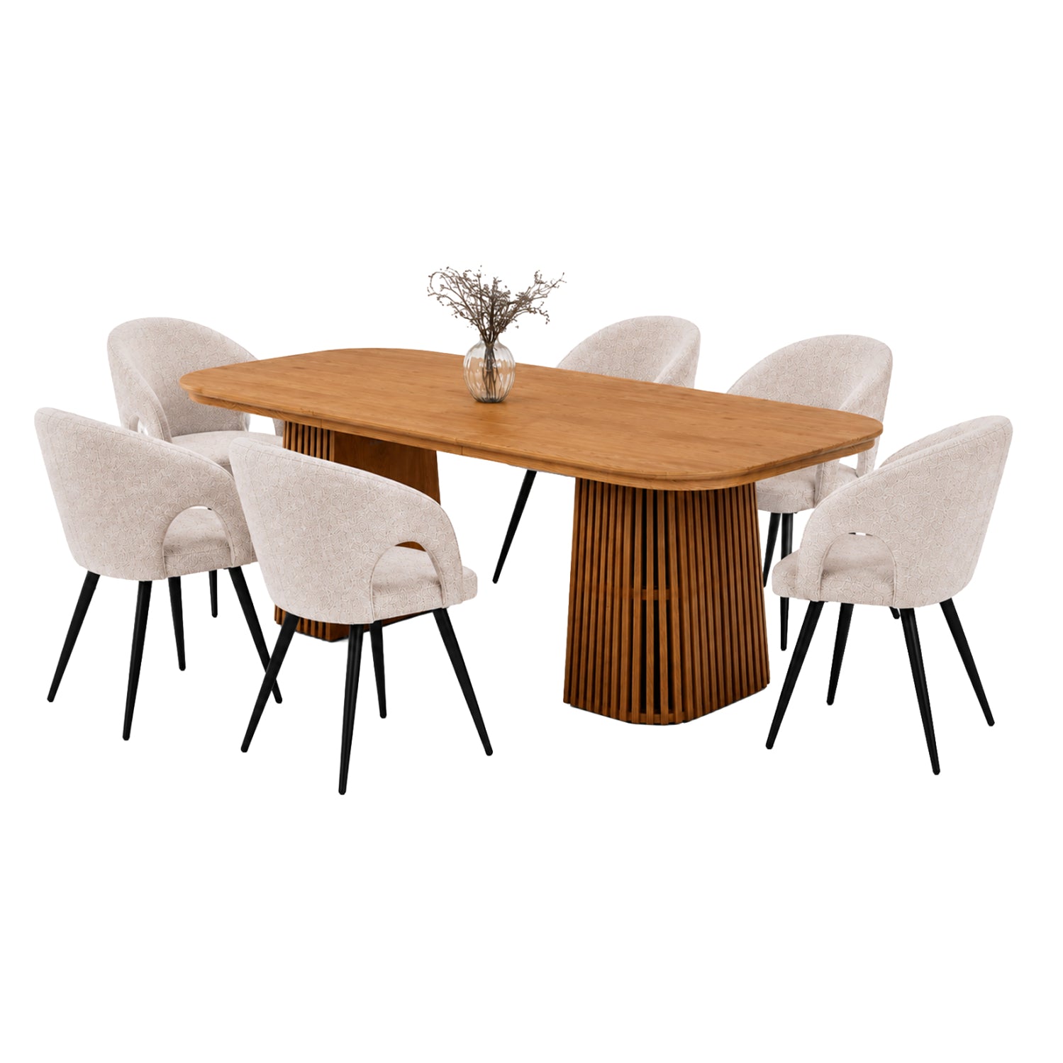 DINING SET 7PCS EXTENDABLE CORNEL HM12107.02 MDF--FABRIC IN BEIGE